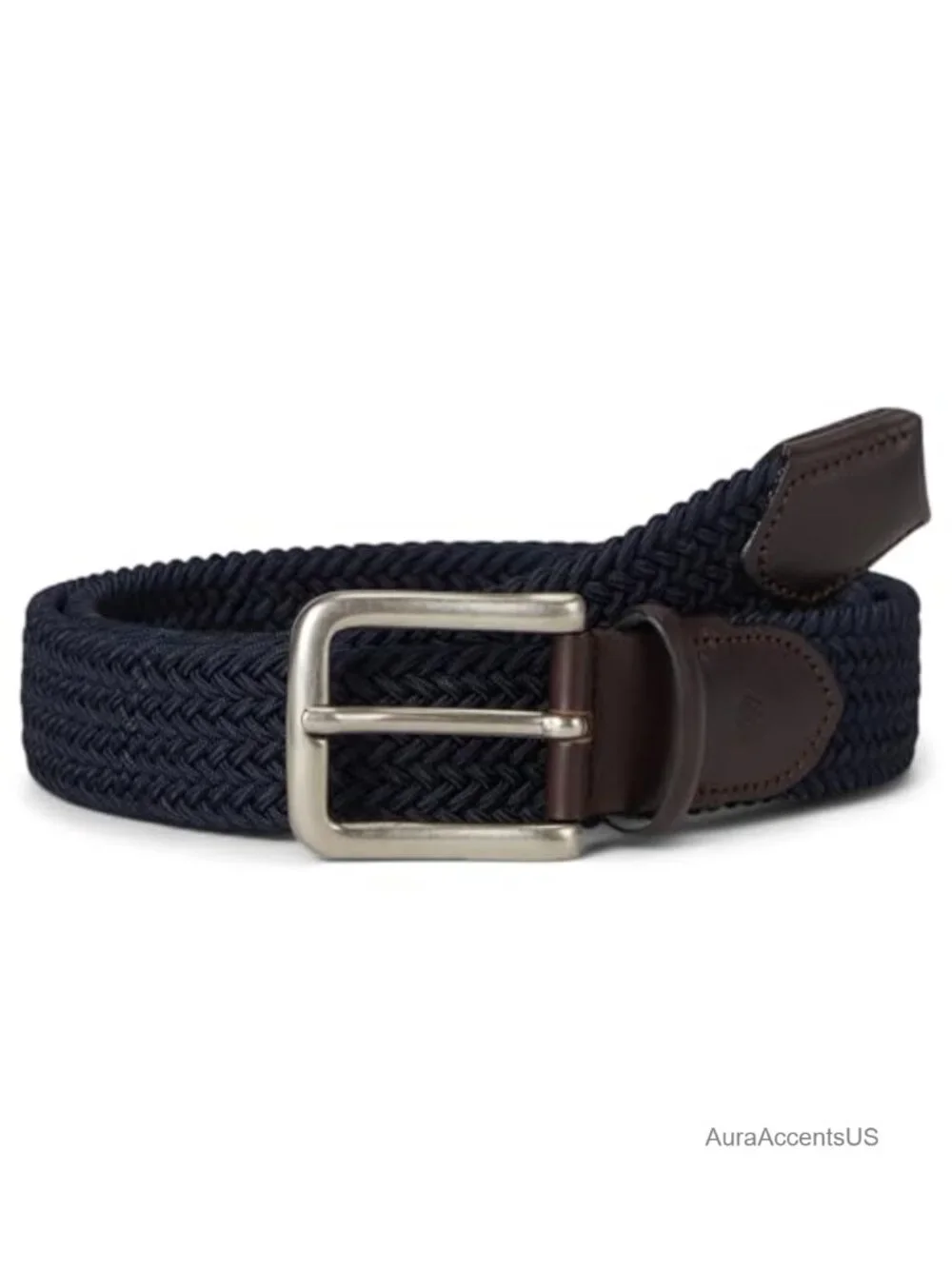 Men's Woven Stretch-Knit Belt Metal Buckle Braided Style Cotton